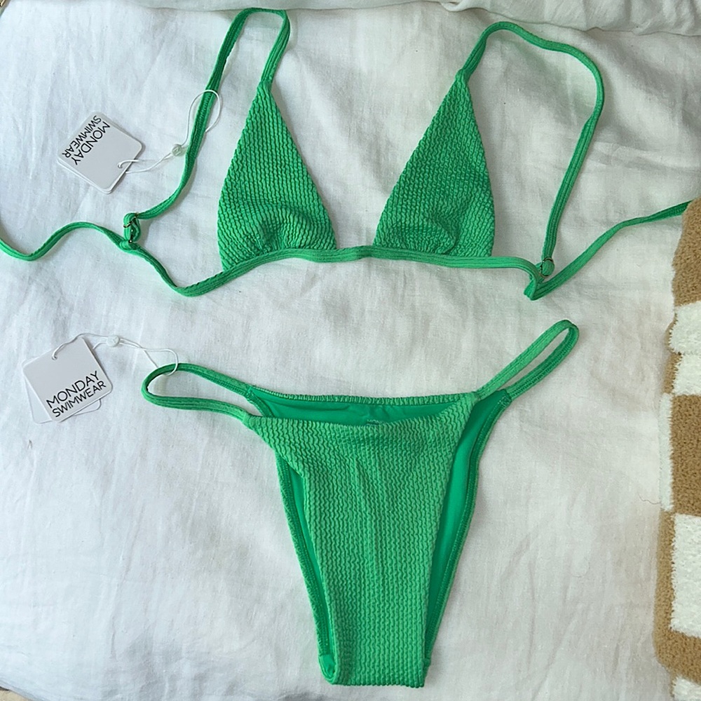 Monday Swimwear Green Textured Triangle Bikini Set